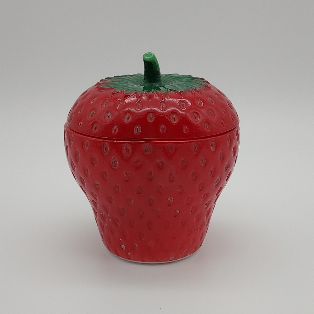 Vintage Hazel Atlas Strawberry Jam Jelly Jar Container Painted Milk Glass Decor
